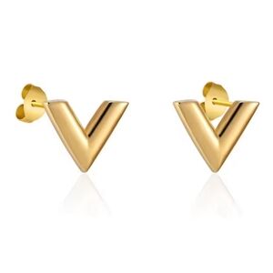 NEW Gold-Tone Stainless Steel V Stud Earrings